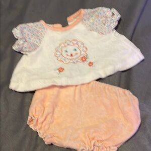 Floral Embroidered Kids Top and Bloomers Set - White and Peach